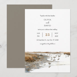Invitation Oiseaux côtiers pittoresques Art Aquarelle Plage M