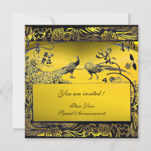 Invitation OISEAUX D'AMOUR DE MARIAGE, noir et blanc, jaune