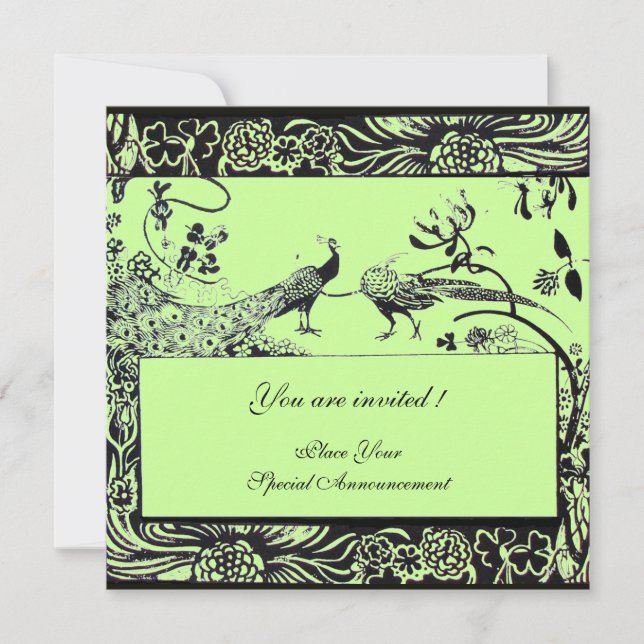 Invitation OISEAUX D'AMOUR DE MARIAGE, noir et blanc, vert (Devant)