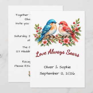 Invitation Oiseaux d'amour personnalisés Aquarelle Mariage An