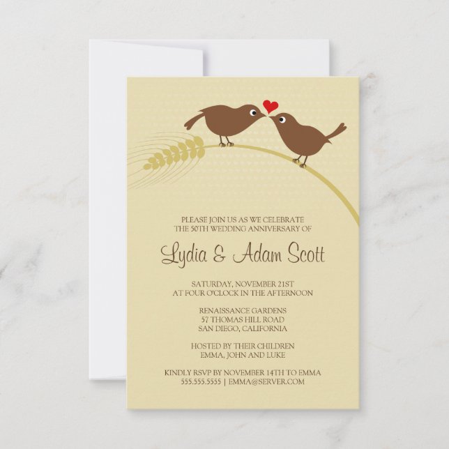 Invitation Oiseaux de l'amour 3.5" x 5" Noces de mariage (Devant)