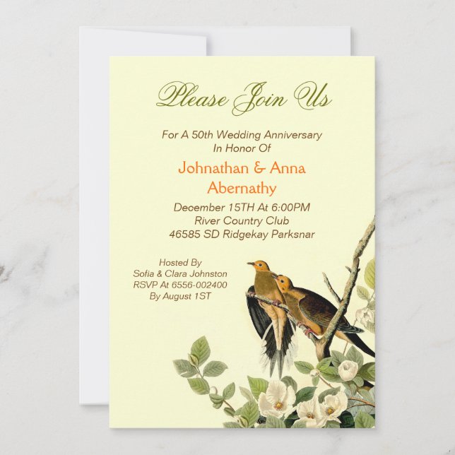 Invitation oiseaux de l'amour mariage anniversaire vintage (Devant)