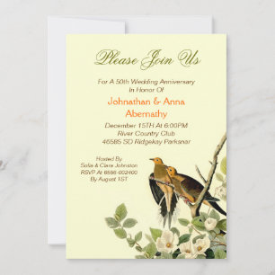Invitation oiseaux de l'amour mariage anniversaire vintage