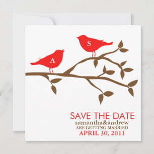 Invitation Oiseaux de l'amour monogrammés Mariage Enregistrer