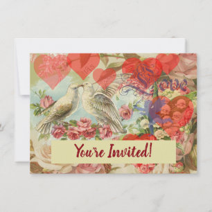 Invitation Oiseaux de l'amour Vintage Antique Cœur