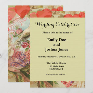 Invitation Oiseaux de l'amour Vintage Antique Cœur