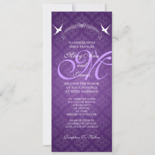 Invitation Oiseaux de mariage élégant Monogramme violet