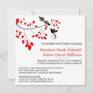 Invitation Oiseaux élégants sur une branche Mariage rouge et 