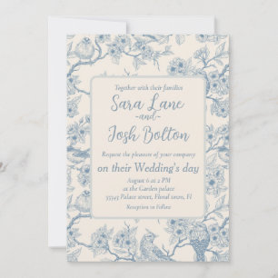 Invitation Oiseaux et fleurs de cerisier en bleu et blanc cas