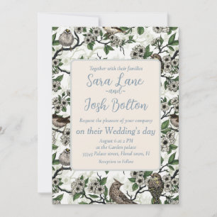 Invitation Oiseaux et fleurs de cerisier sur fond blanc