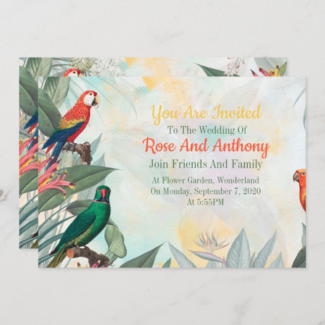 Invitation Oiseaux exotiques (Devant / Derrière)