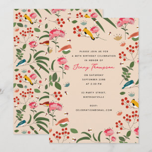 Invitation Oiseaux floraux dessinés à la main Abeilles Annive