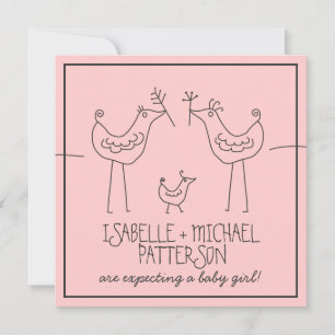 Invitation Oiseaux funky Famille moderne Couples bébé Fille D