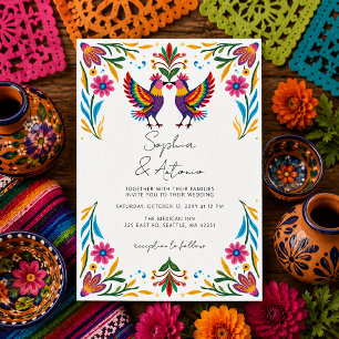 Invitation Oiseaux Mexicains Vibrants Otomi Fleurs Fiesta Mar