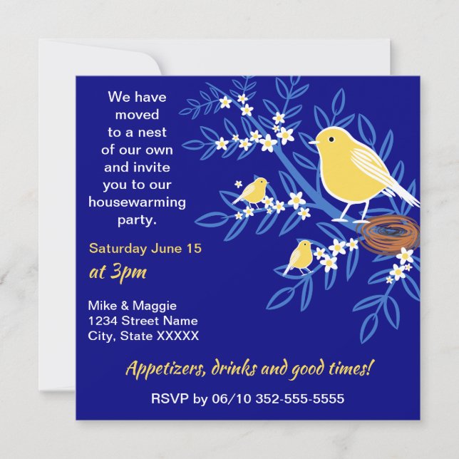 Invitation Oiseaux mignons, nid de notre propre maison imprim (Devant)