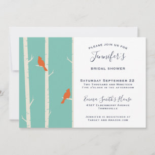 Invitation Oiseaux orange sur la Fête des mariées des bouleau