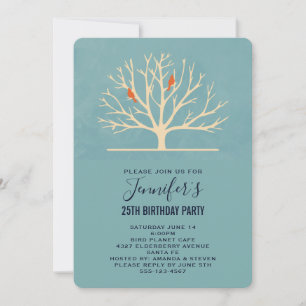 Invitation Oiseaux oranges modernes dans un grand arbre Anniv