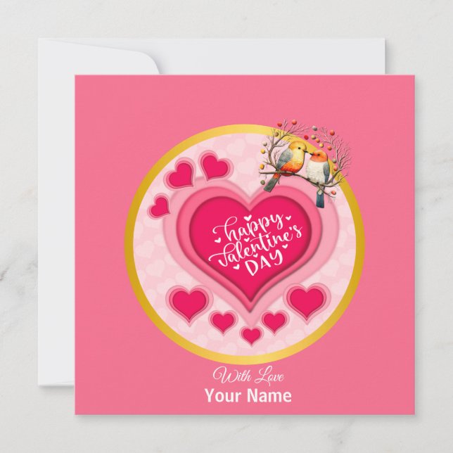 Invitation Oiseaux romantiques en Branche Saint-Valentin et c (Devant)