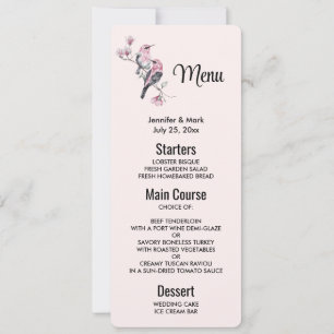 Invitation Oiseaux roses et noirs sur une branche d'arbre