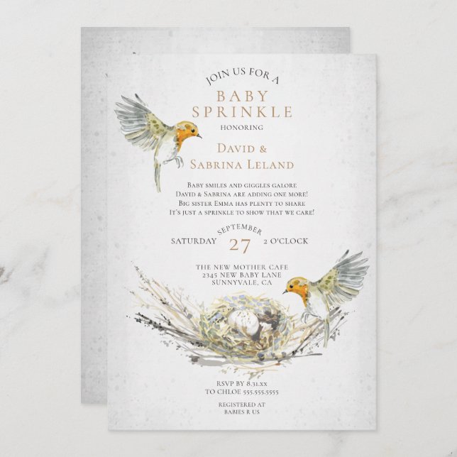 Invitation Oiseaux rustiques et eau de nid Bébé saupoudrer (Devant / Derrière)