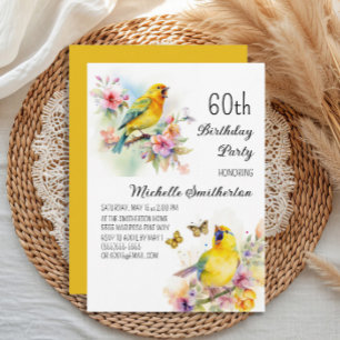 Invitation Oiseaux vintage Canaris Fleurs 60e Anniversaire