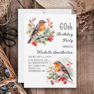 Invitation Oiseaux Vintage Robin Redbreast 60e Anniversaire
