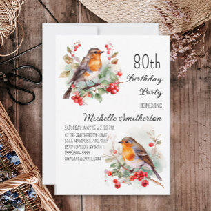 Invitation Oiseaux Vintage Robin Redbreast 80e Anniversaire