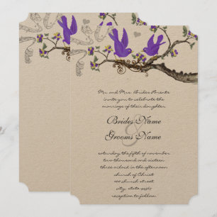 Invitation Oiseaux vintages Mariage jaune et violet Inviter