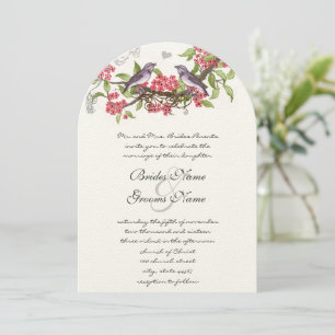 Invitation Oiseaux vintages Sucette de miel violet et rose