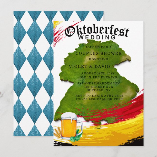 Invitation Oktoberfest Allemagne Terrain Map Couples Douche (Devant / Derrière)