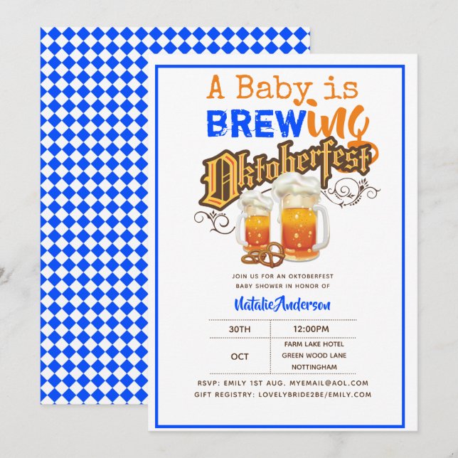 Invitation Oktoberfest Baby shower Baby est en train de brass (Devant / Derrière)