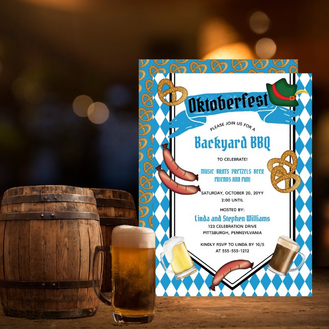 Invitation Oktoberfest Bavarian Beer Jardin BBQ Party (Oktoberfest Bavarian Beer Backyard BBQ Party Invitation)