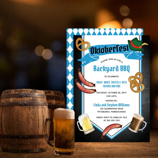 Invitation Oktoberfest Bavarian Beer Jardin BBQ Party (Oktoberfest Bavarian Beer Chalkboard Design Backyard BBQ Party Invitation)