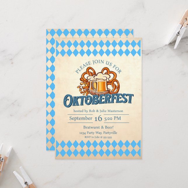 Invitation Oktoberfest Beer Pretzels (Devant/Arrière en situation)