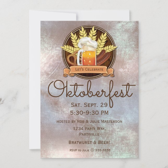 Invitation Oktoberfest Bière Saucisse Pretzel Logo, bois (Devant)