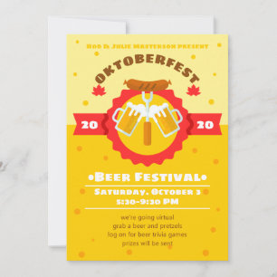 Invitation Oktoberfest Bière Sausage Pretzel Virtual Party