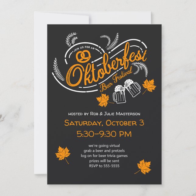 Invitation Oktoberfest Chalkboard Bière virtuelle (Devant)