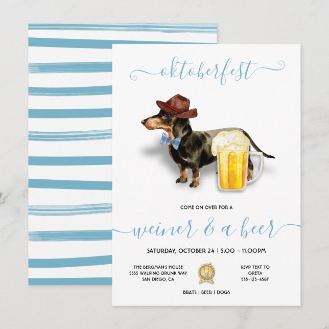 Invitation Oktoberfest Dachshund Weiner & Beer Party (Devant / Derrière)