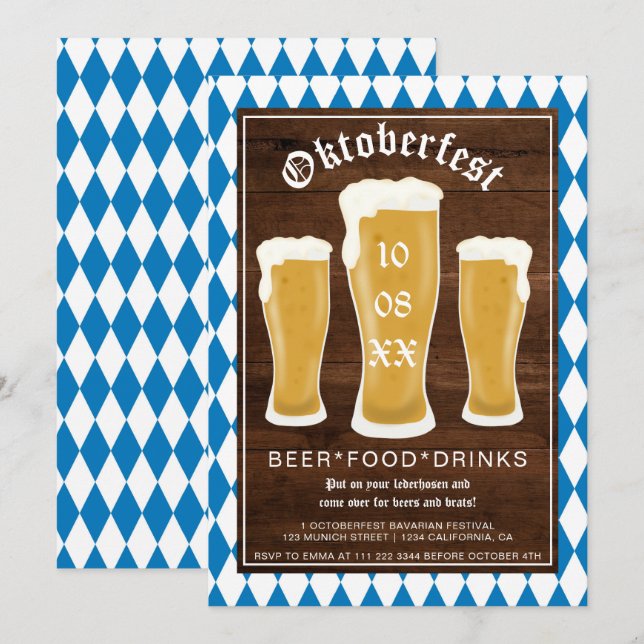 Invitation Oktoberfest festival de bière typographie Bavarois (Devant / Derrière)