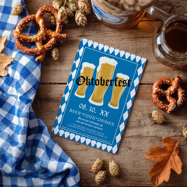 Invitation Oktoberfest festival de bière typographie bleu Bav (Oktoberfest beer festival typography blue Bavarian Invitation)