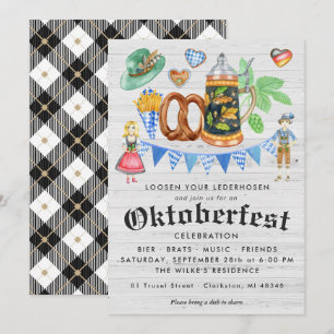 Invitation Oktoberfest Party Rustique Bière Bavaroise & Pretz