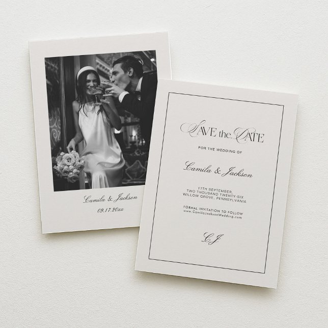 Invitation Old Money Black and Ivory Wedding Save the Date (Créateur téléchargé)