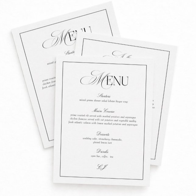 Invitation Old Money Black and White Wedding Menu Card (Créateur téléchargé)