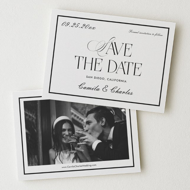Invitation Old Money Black White Wedding Save the Date Photo (Créateur téléchargé)