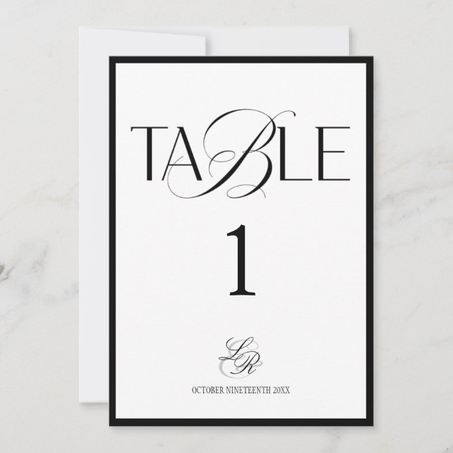 Invitation Old Money Monogram Wedding Table Number (Devant)