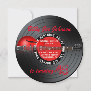 Invitation Old Rocker Dude Guitar Record 45e fête d'anniversa