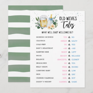 Invitation Old Wives Tales Gender Reveal Baby Shower Card