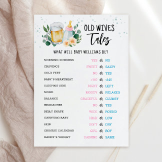 Invitation Old Wives Tales Gender Reveal Baby Shower Card