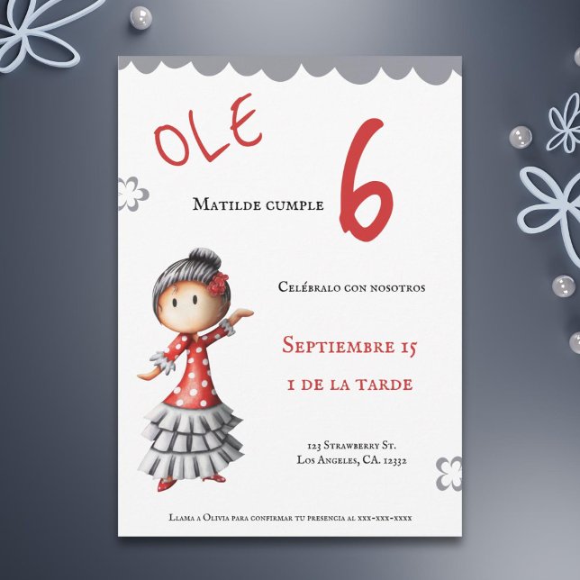 Invitation Ole Spanish Sevillana Flamenco Dancer Anniversaire (Créateur téléchargé)