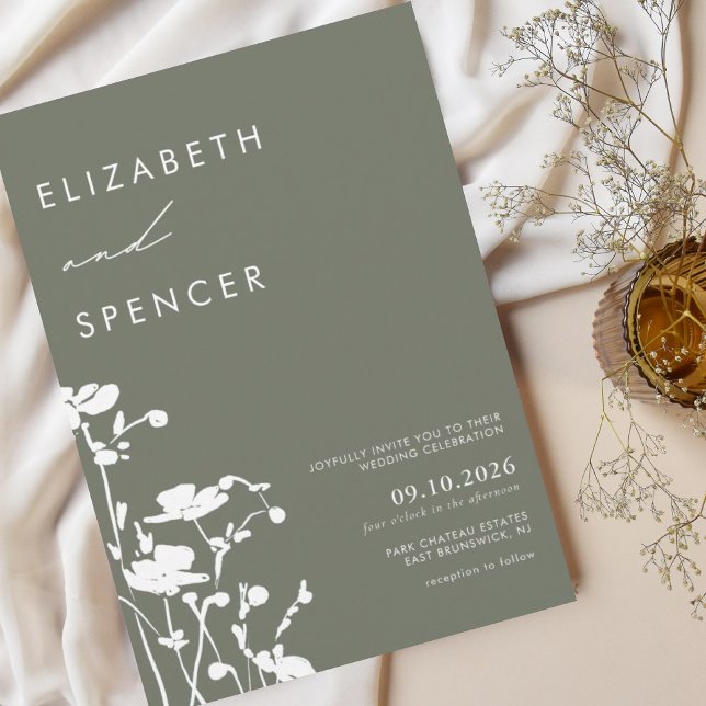 Invitation Olive botanique Floral Mariage moderne (Créateur téléchargé)